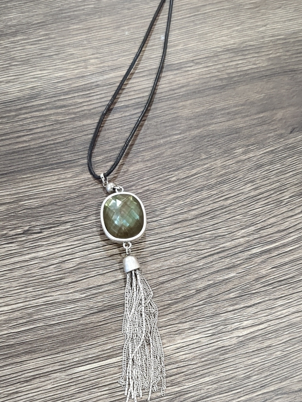LUCKY BRAND Faux Labradorite Reversible Tassel Pendant Necklace - Women Jewelry